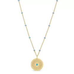 14K Yellow Gold Turquoise Sunbeam Medallion Pendant