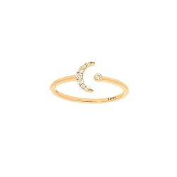 14K Yellow Gold Crescent Moon Diamond Ring