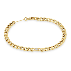 14K Yellow Gold Round Diamond Curb Bracelet