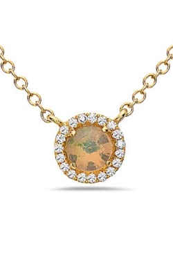 14K Yellow Gold Opal Diamond Halo Necklace