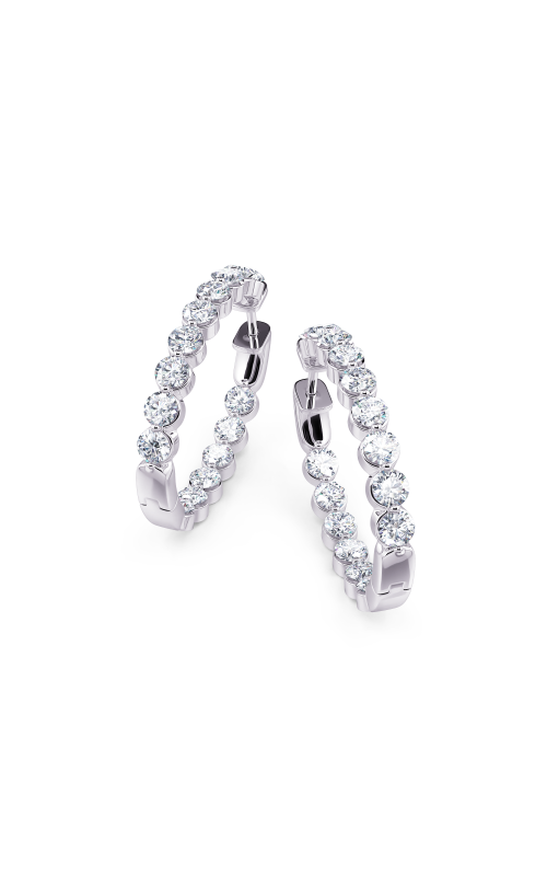 14K White Gold Single Prong In and Out Diamond Hoops