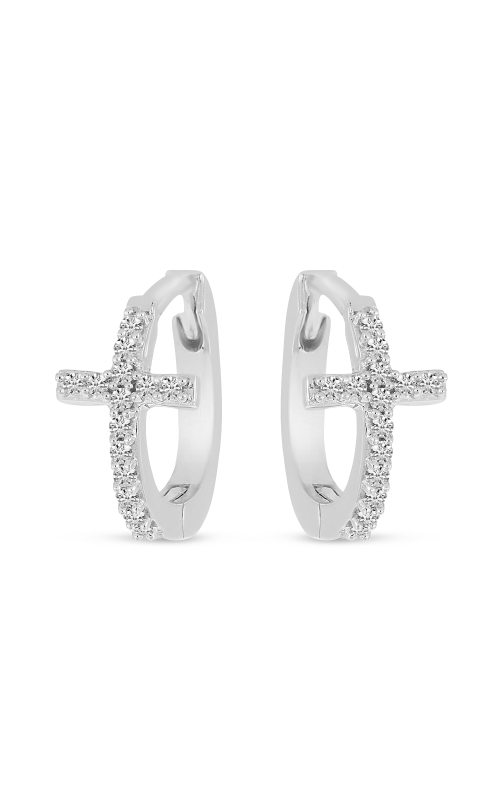 14K White Gold Cross Diamond Huggies