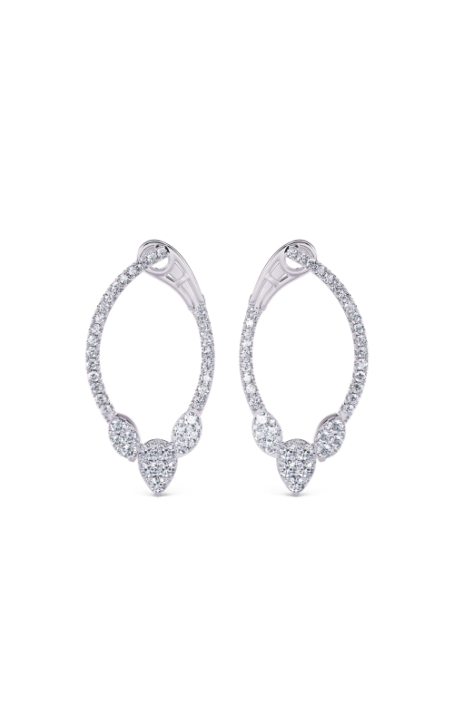 18K White Gold Mosaic Diamond Sideway Hoops