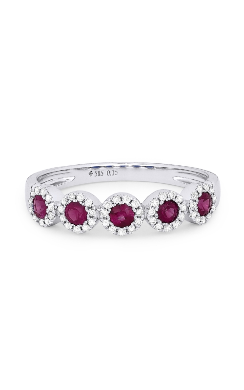 14K White Gold Ruby and Round Diamond Halo Station Band