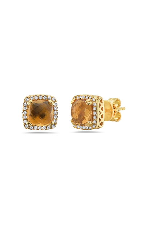 14K Yellow Gold Cushion Citrine Halo Diamond Earrings