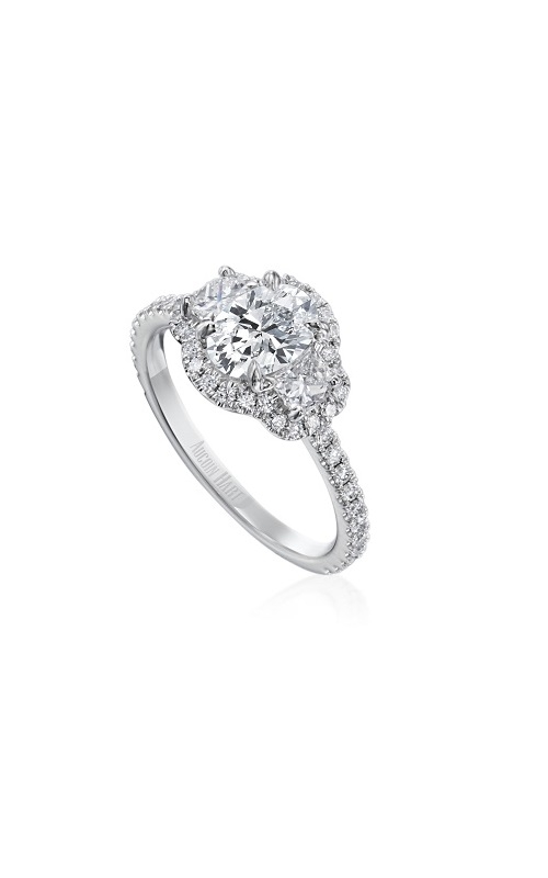 Platinum Oval Cut Halo Three Stone Diamond Engagement Ring