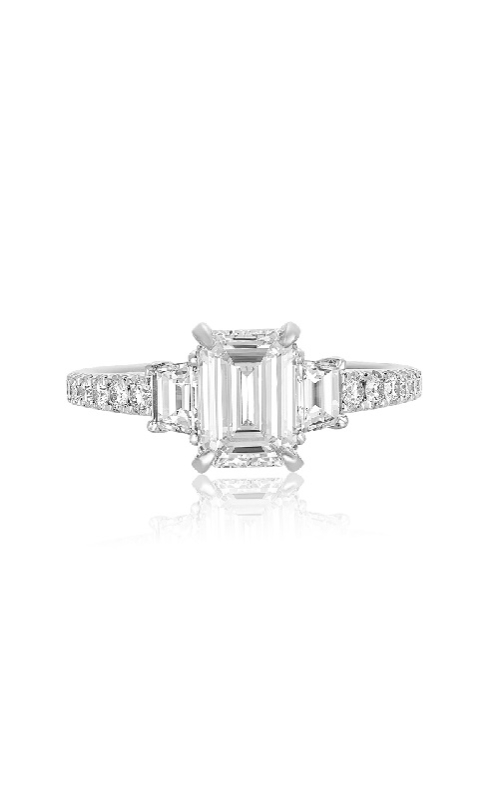 18K White Gold Emerald Cut Diamond Three Stone Engagement Ring