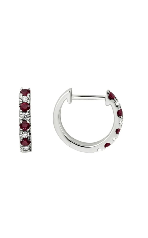 14K White Gold Diamond and Ruby Huggie