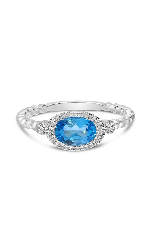 14K White Gold Oval Blue Topaz Diamond Ring