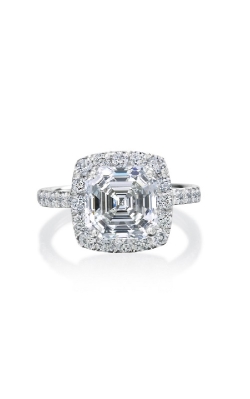 14K White Gold Asscher Cut Classic Halo Diamond Engagement Ring