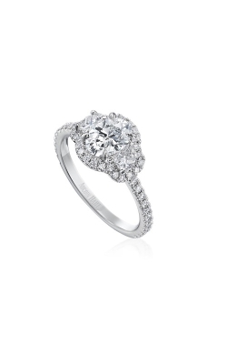 Platinum Oval Cut Halo Three Stone Diamond Engagement Ring 