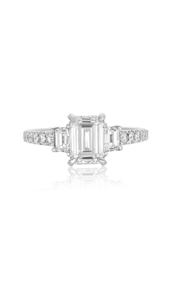 18K White Gold Emerald Cut Diamond Three Stone Engagement Ring