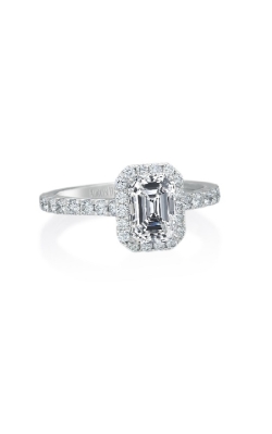 18K White Gold Emerald Cut Classic Halo Diamond Engagement Ring