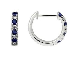 14K White Gold Diamond and Sapphire Huggies